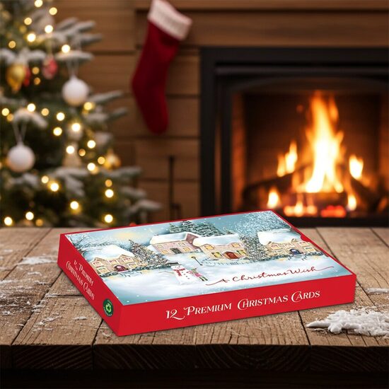 12 Premium Foil Boxed Cards - Wintry Village